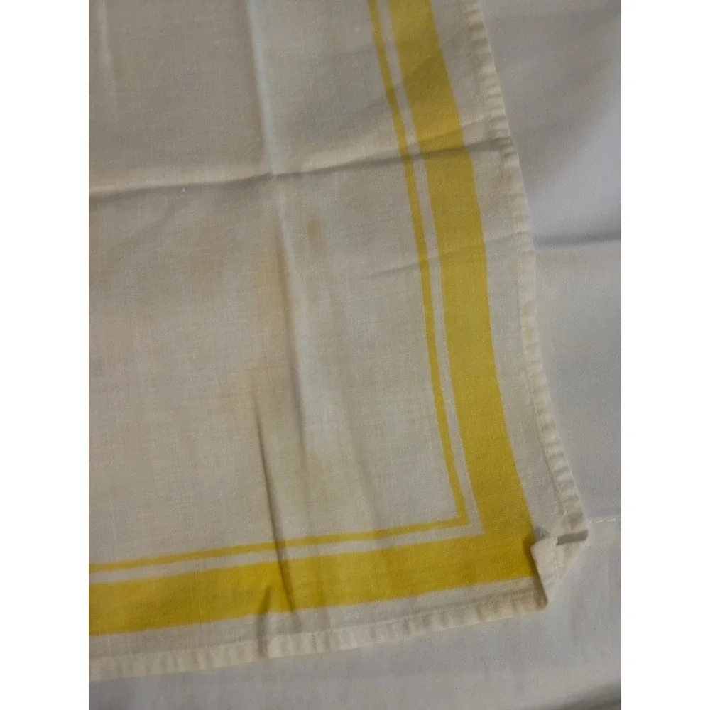 Vintage White and Yellow Striped Linen Cloth Napkins Set of 4 Mid Century Retro